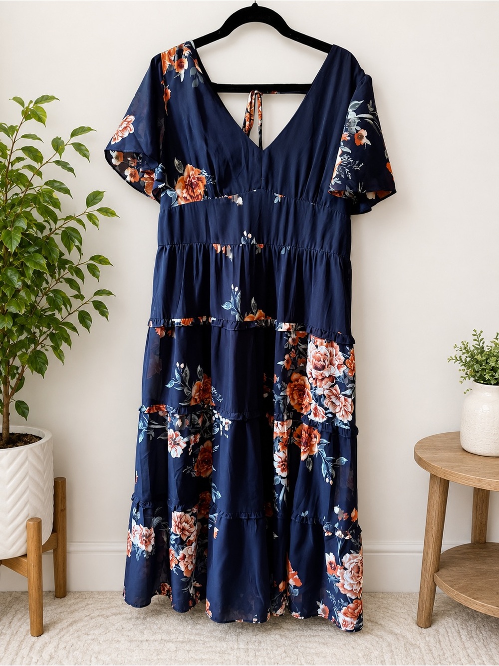 Navy Floral Tiered Maxi Dress